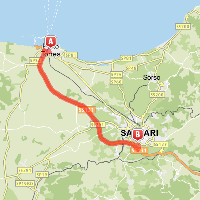 Mappa del percorso dal Porto Torres